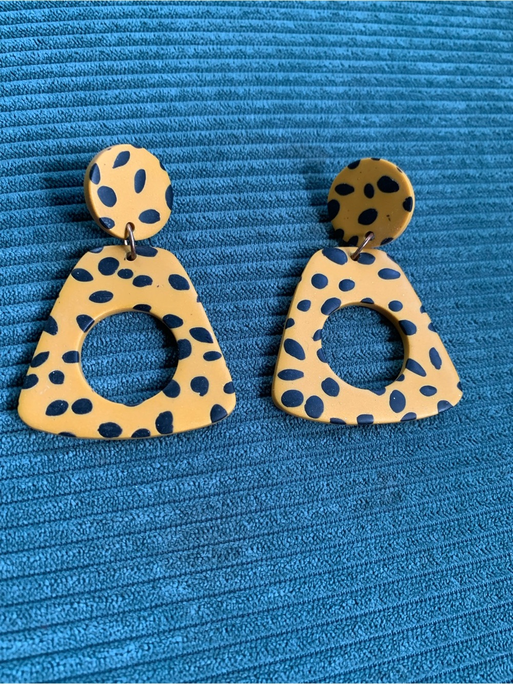 Mustard Yellow Spot Statement Leopard Drop Earrings - handmade